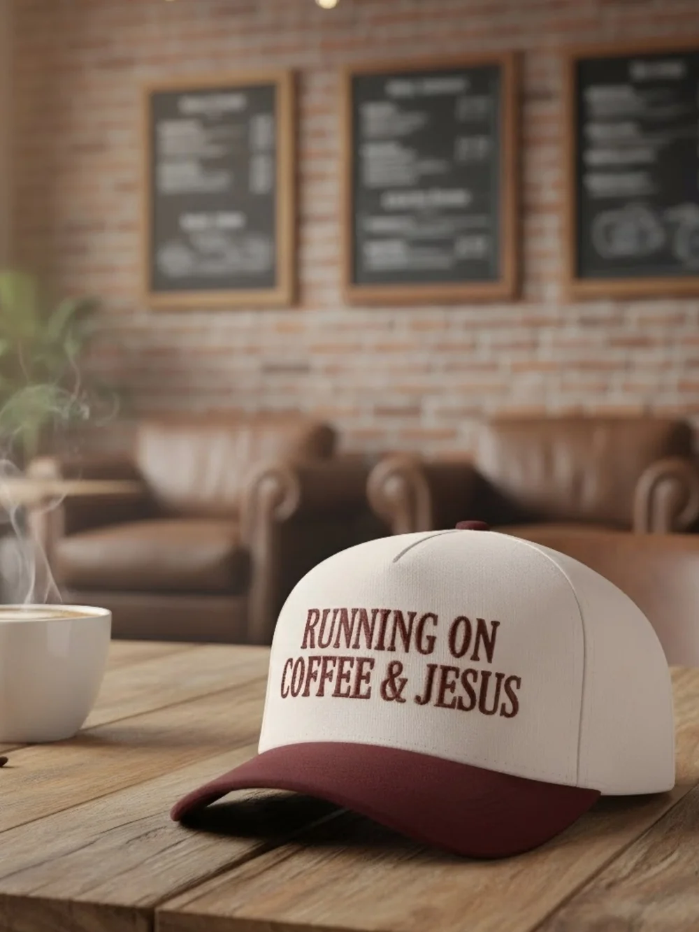 New! Running On Coffee & Jesus Raisin Baseball Cap Hat